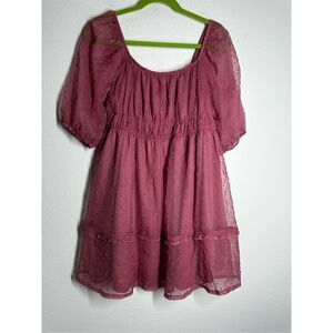 Nevena Rae Swiss Dot Ruffle Trimmed Mini Dress Dust Pink Size L Lined See Notes